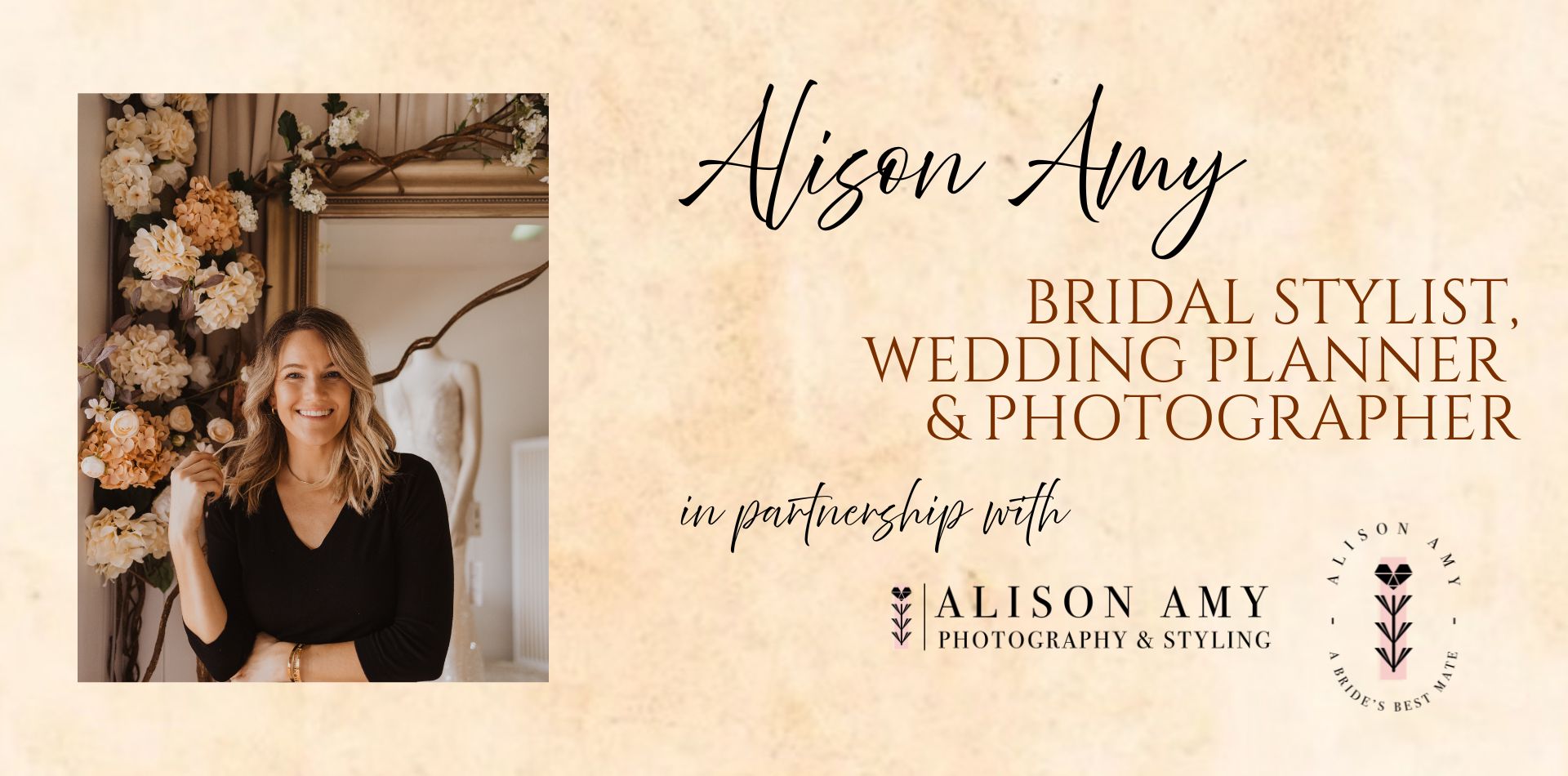 Alison Amy from both A Bride's Best Mate and Alison Amy Photography is a bridal stylist in the wedding dress shop as well as offering wedding planning and photographer services in partnership with Accapella Bridal